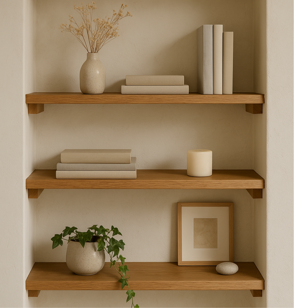 Oak Shelf, 2cm Thick - Straight Edge - Ivel & True