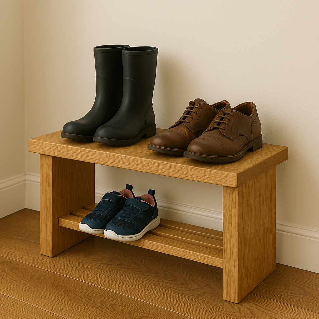 Solid Oak Boot Rack & Shoe Bench - Ivel & True
