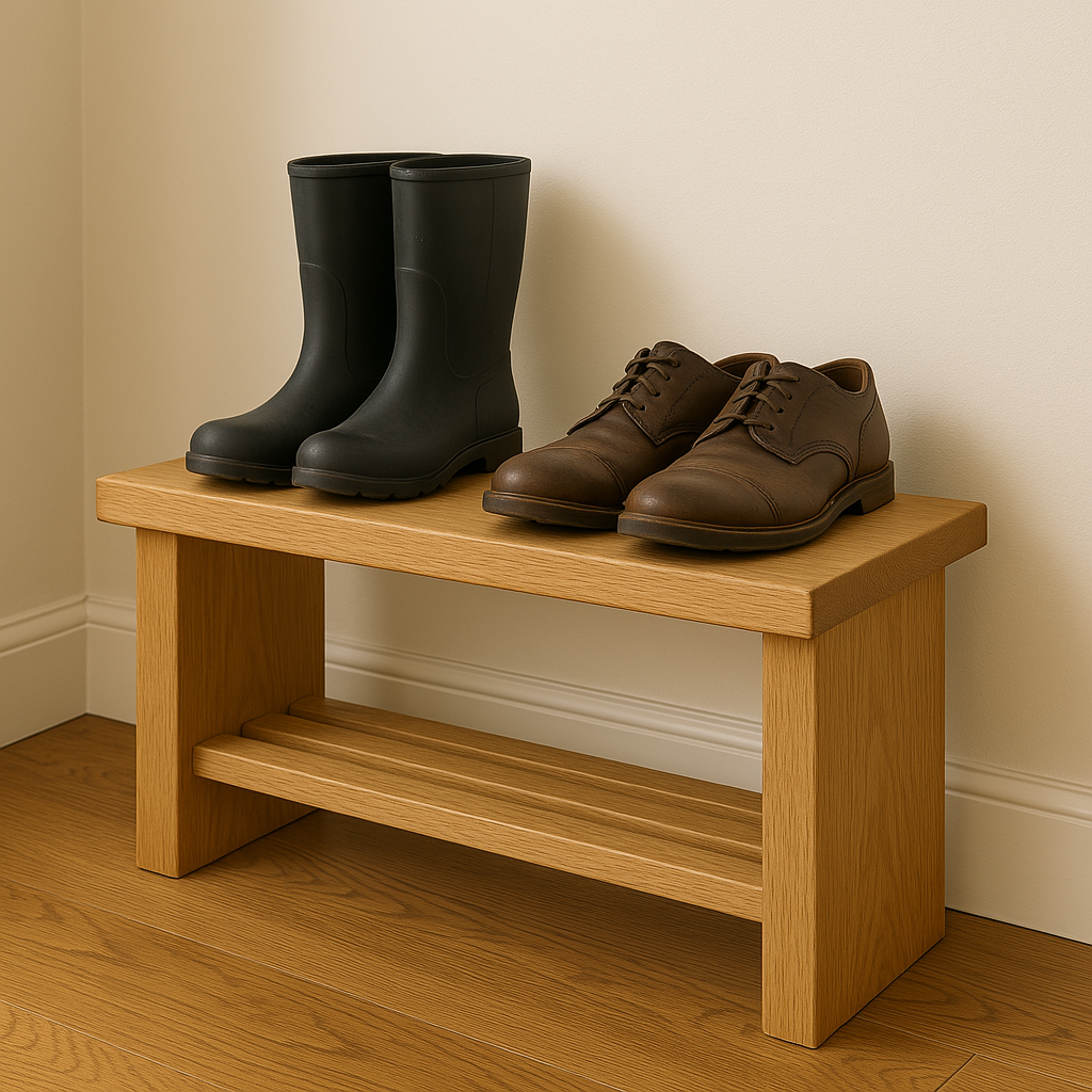 Solid Oak Boot Rack & Shoe Bench - Ivel & True
