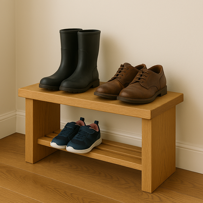 Solid Oak Boot Rack & Shoe Bench - Ivel & True