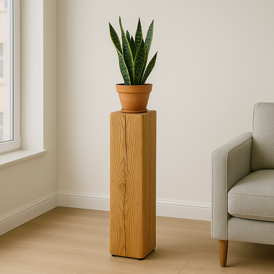 Solid Oak Block Plant Stand, 15x15cm - Small Rounded Edge - Ivel & True