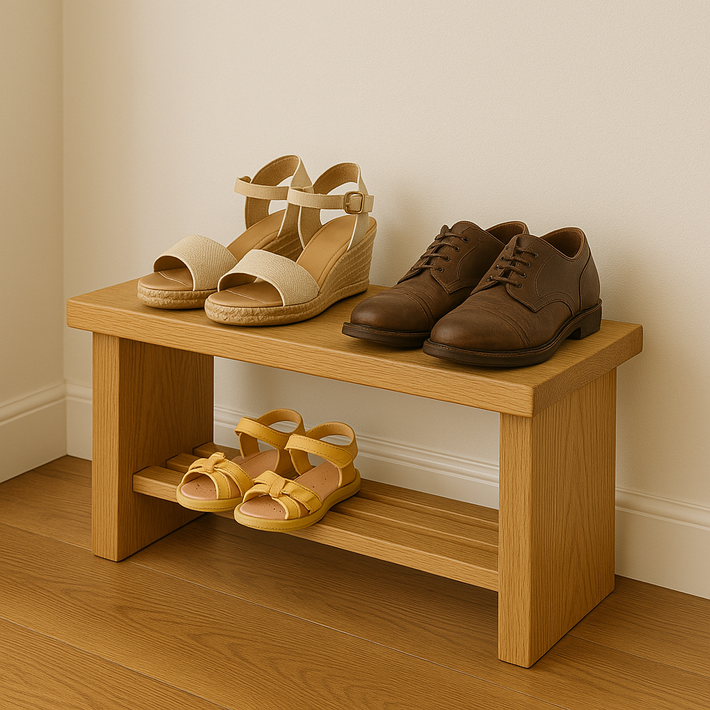 Solid Oak Boot Rack & Shoe Bench - Ivel & True