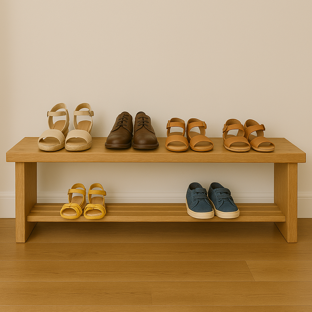 Solid Oak Boot Rack & Shoe Bench - Ivel & True