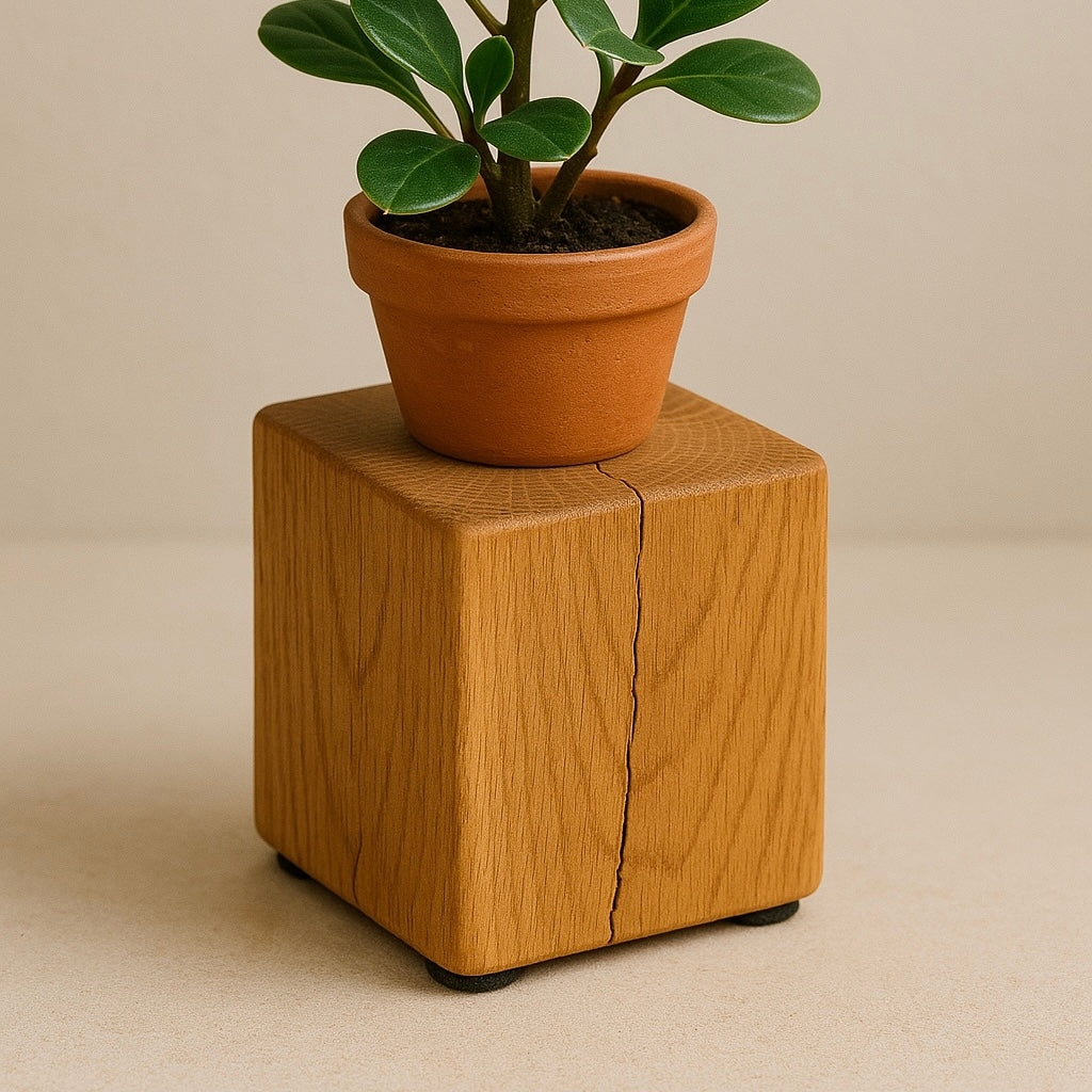 Solid Oak Block Plant Stand, 15x15cm - Small Rounded Edge - Ivel & True