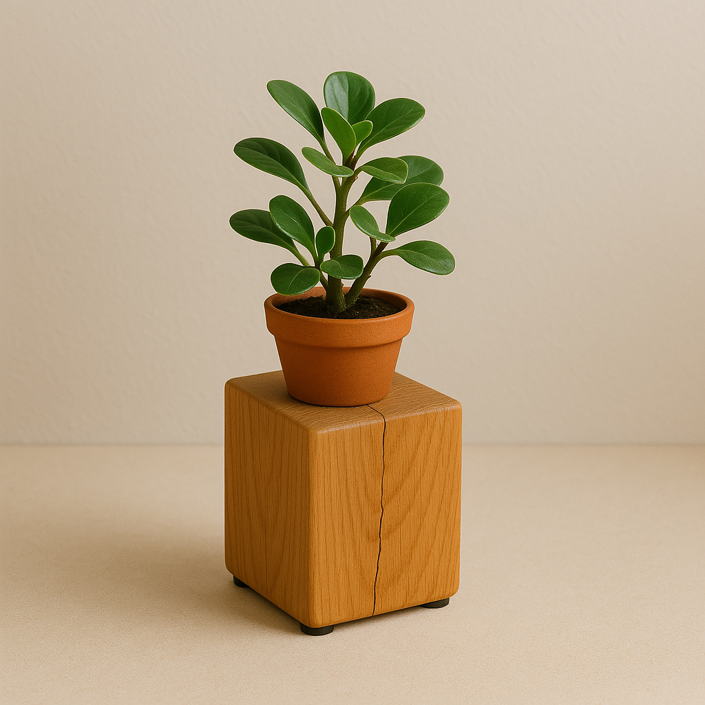 Solid Oak Block Plant Stand, 15x15cm - Small Rounded Edge - Ivel & True