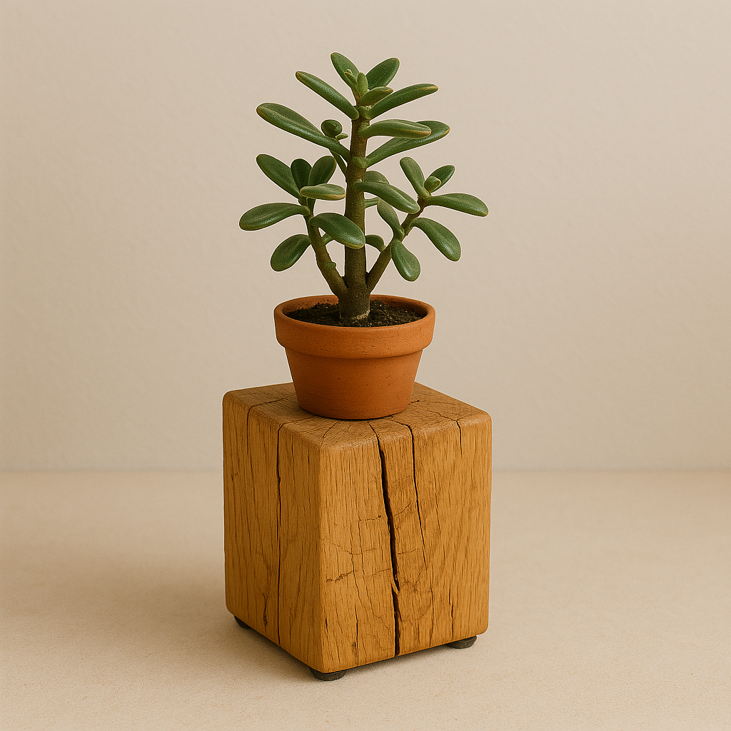 Solid Oak Block Plant Stand, 15x15cm - Small Rounded Edge - Ivel & True