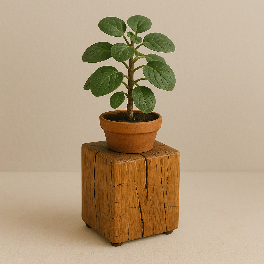 Solid Oak Block Plant Stand, 15x15cm - Small Rounded Edge - Ivel & True
